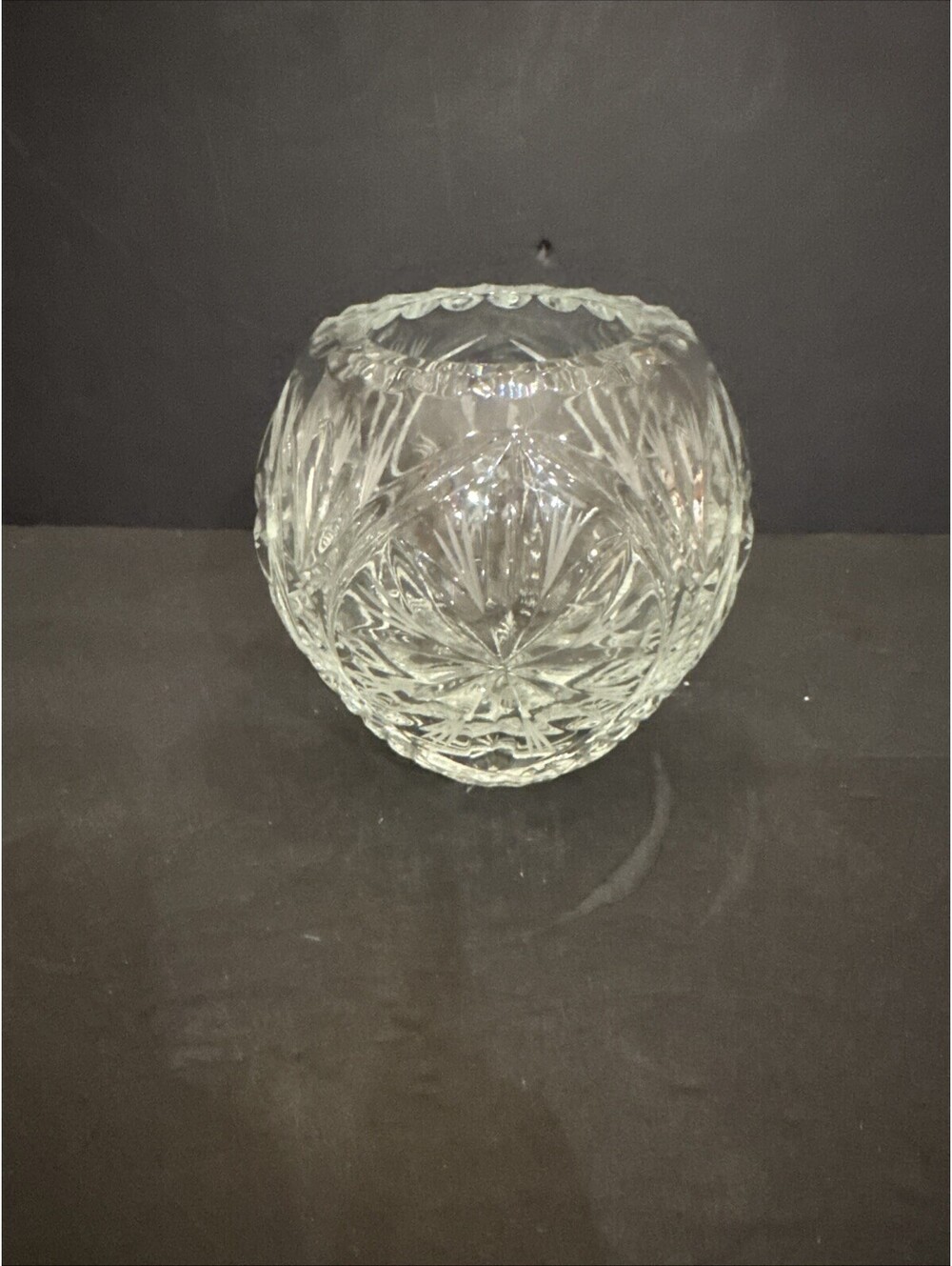 Vintage Clear Cut Glass Crystal Rose Bowl 4 7/8” H By 5.25” W